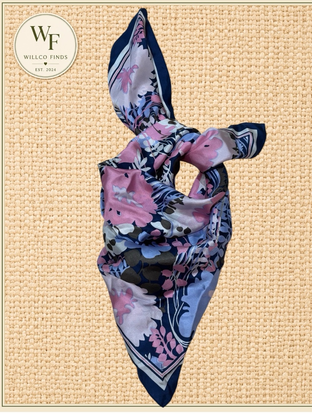 Talbots 100% Silk Floral Square Scarf Pink Blue Navy 25”